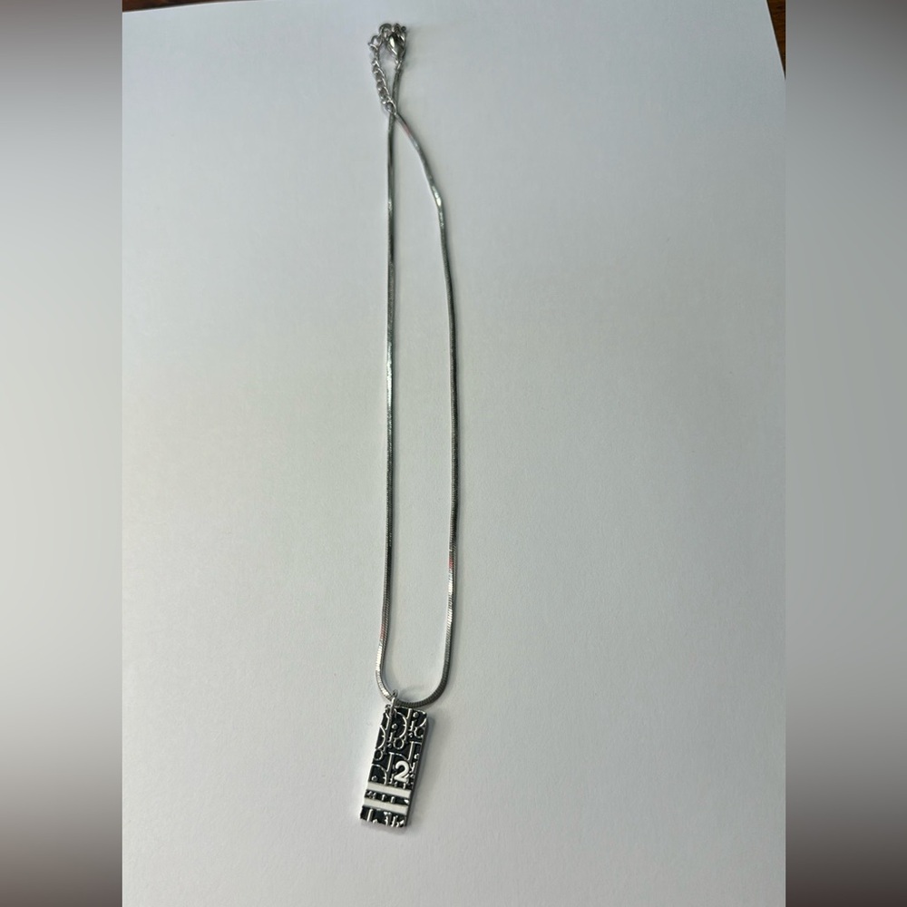 Dior Trotter 2 Silver & Graphite (Black) Logo Pendant Necklace - Picture 6 of 10